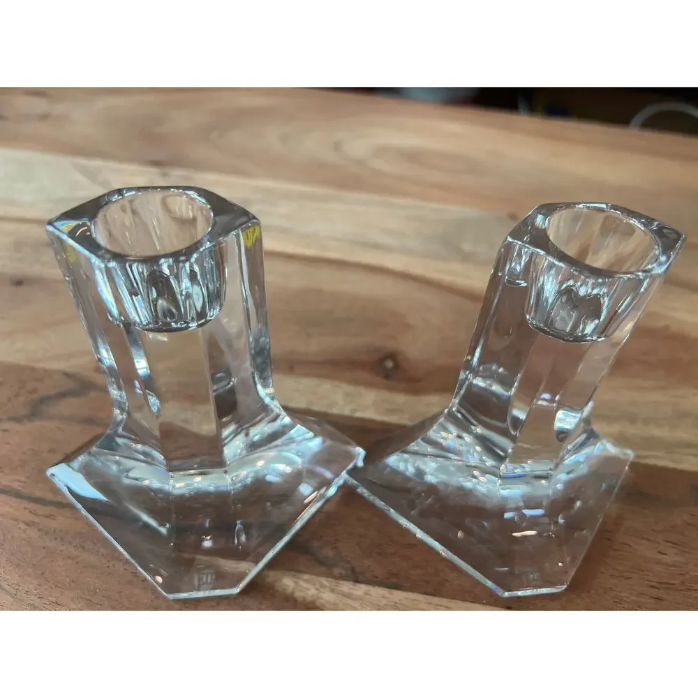 Joseph Riedel crystal candlestick holders set of 2 MCM vintage lead crystal 4